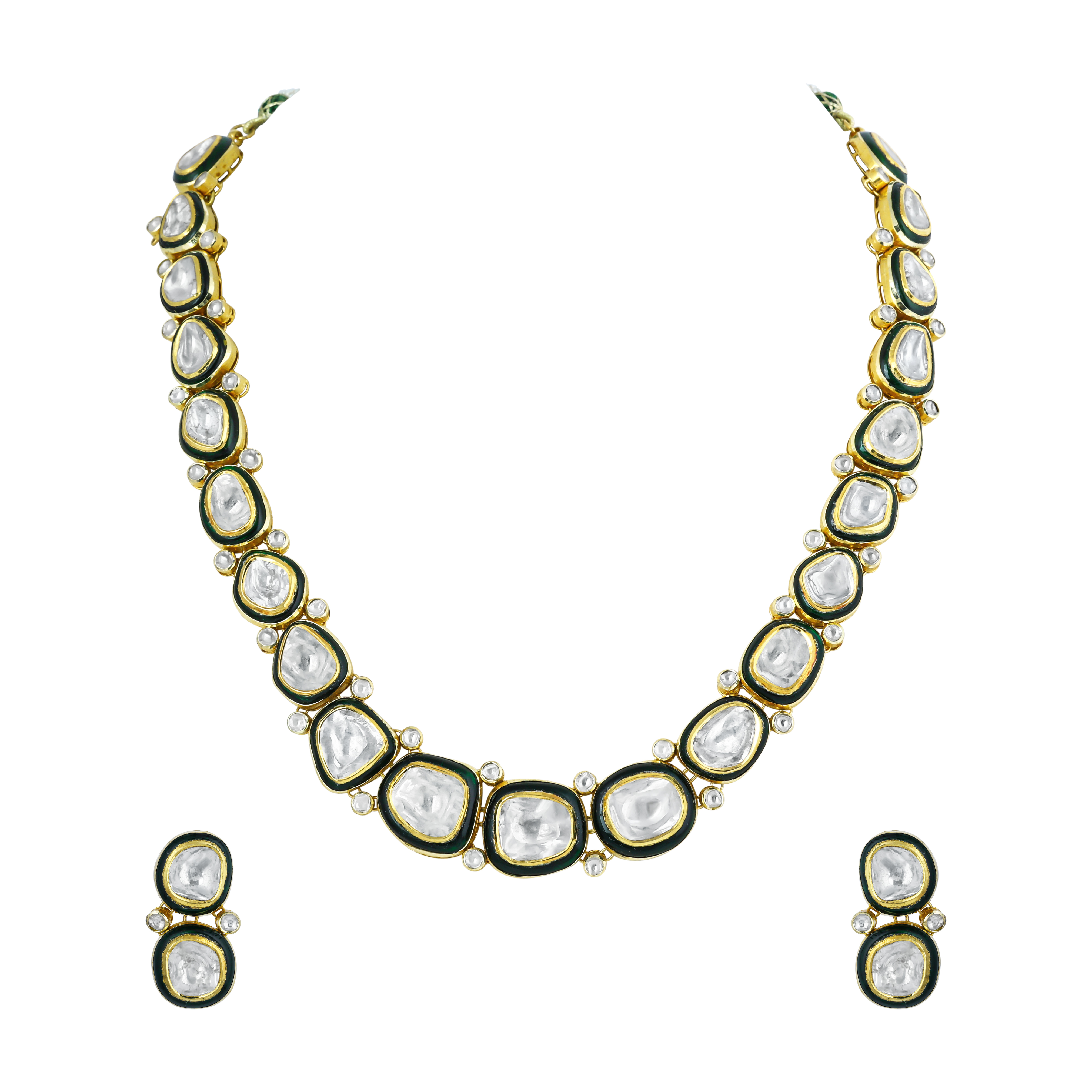 Polki Necklace Set with Green Enamel Border